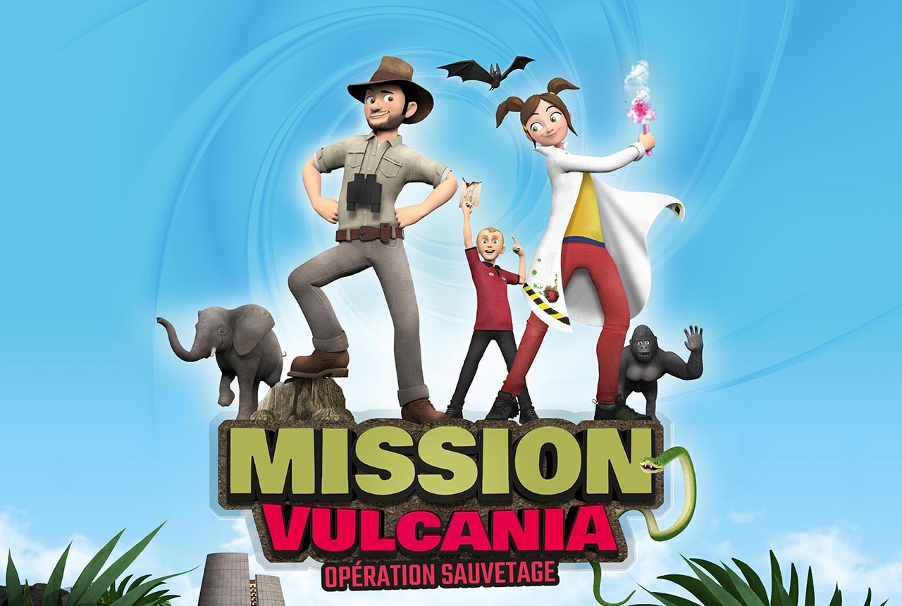 Film d'animation "Mission Vulcania : opération sauvetage" sur écran géant au parc Vulcania