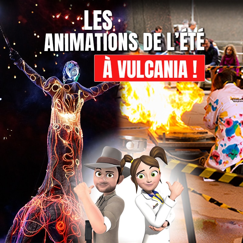 In July and August, Vulcania glows up at night: come enjoy the permanent animations, the last novelties, and the outdoor shows until 10 pm on 10 evenings!