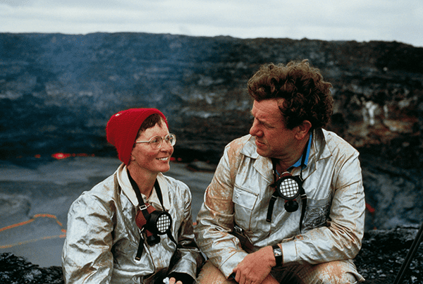 A film on a giant screen, exploring the story of the Krafft couple.